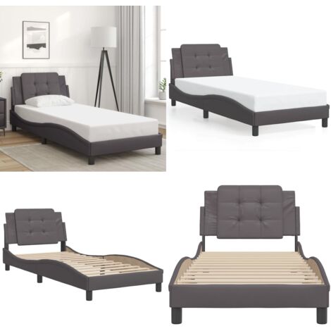 Estructura de cama sin colchón Zadar cuero sintético gris 100x200 cm - Estructura de cama - Cabecero de cama