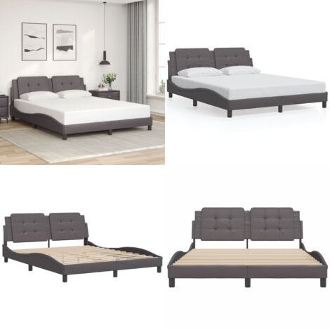 Estructura de cama sin colchón Zadar cuero sintético gris 160x200 cm - Estructura de cama - Cama con cabecero de cuero sintético