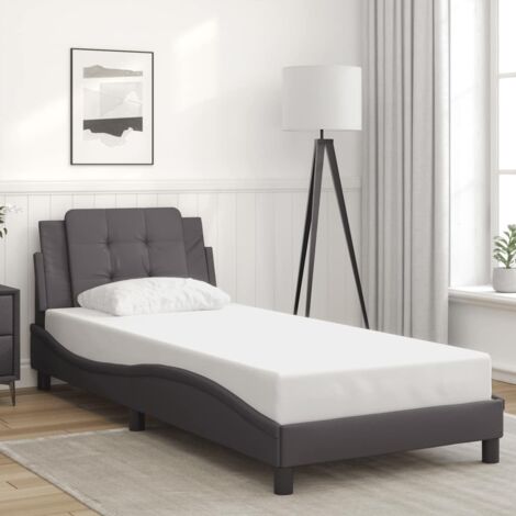 Estructura de cama sin colchón Zadar cuero sintético gris 80x200 cm