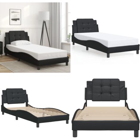 Estructura de cama sin colchón Zadar cuero sintético negro 100x200 cm - Cabecero de cama - Cama con cabecero