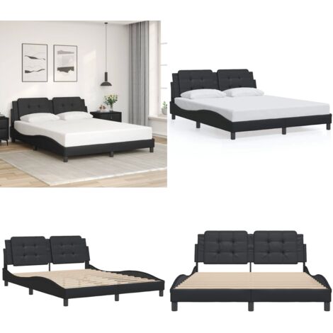 Estructura de cama sin colchón Zadar cuero sintético negro 160x200 cm - Cabecero de cama - Cama con cabecero