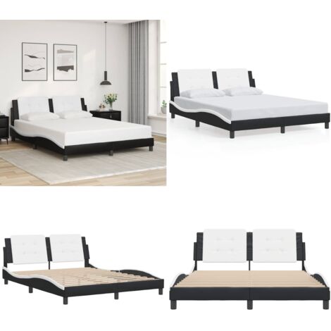 Estructura de cama sin colchón Zadar cuero sintético negro blanco 160x200cm - Cabecero de cama - Cama con cabecero