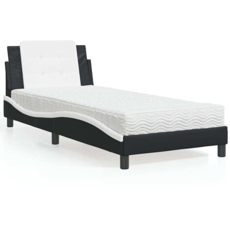 Estructura de cama sin colchón Zadar cuero sintético negro y blanco 90x200 cm vidaXL