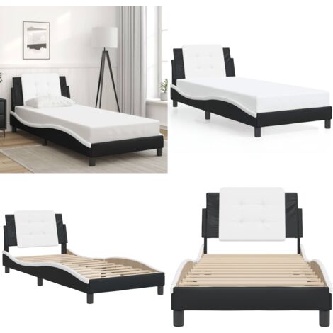 Estructura de cama sin colchón Zadar cuero sintético negro y blanco - Cabecero de cama - Cama con cabecero
