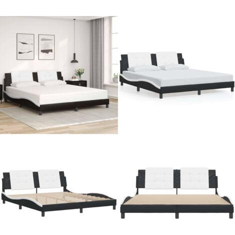 Estructura de cama sin colchón Zadar cuero sintético negro y blanco - Estructura de cama - Cama con cabecero de cuero sintético