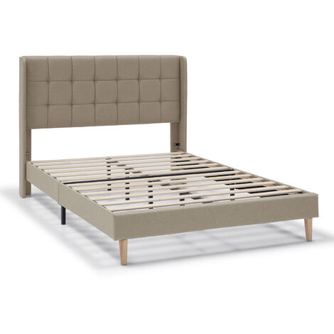 Estructura de Cama tapizada Esther de 30 cm, 135/140x190 cm, Beige