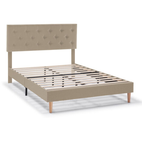 Estructura de cama tapizada Rosi de 30 cm, 150x190 cm, Beige