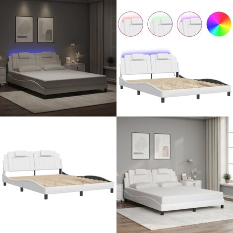 Estructura de cama Viana con LED sin colchón blanco 160x200 cm - Estructura de cama - Cama con cabecero
