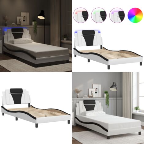 Estructura de cama Viana con LED sin colchón blanco negro 100x200 cm - Cama con cabecero - Cama con luces LED