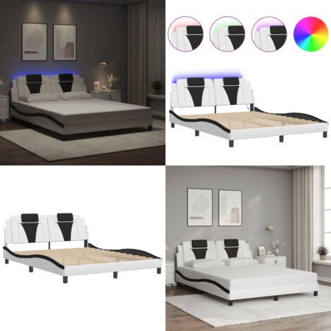 Estructura de cama Viana con LED sin colchón blanco negro 160x200 cm - Estructura de cama - Cama con cabecero