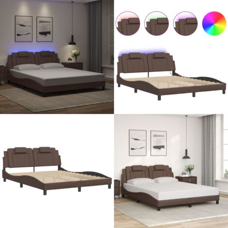 Estructura de cama Viana con LED sin colchón marrón 160x200 cm - Estructura de cama - Cama con cabecero