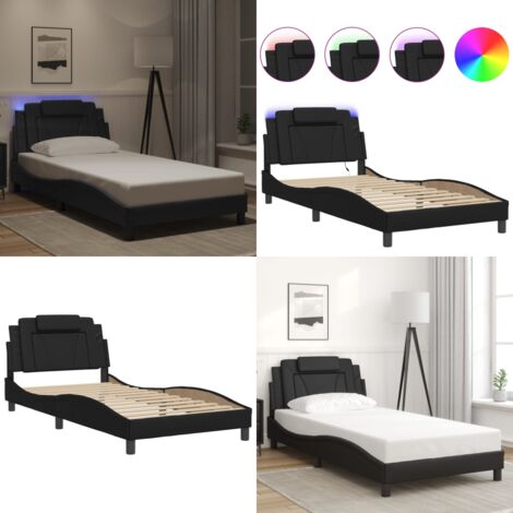 Estructura de cama Viana con LED sin colchón negro 100x200 cm - Cama con cabecero - Cama con luz LED