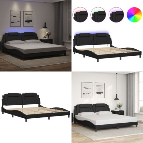 Estructura de cama Viana con LED sin colchón negro 180x200cm - Estructura de cama con cabecero - Cama con luces LED