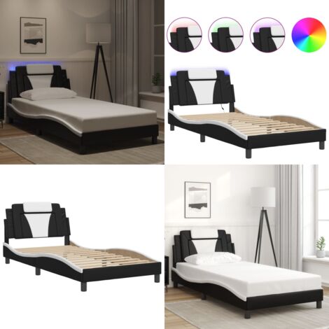Estructura de cama Viana con LED sin colchón negro blanco 100x200 cm - Estructura de cama - Cama con cabecero