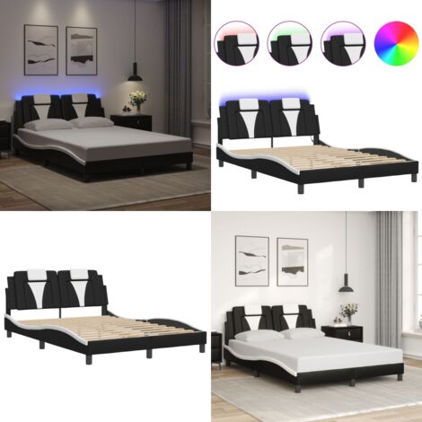 Estructura de cama Viana con LED sin colchón negro blanco 140x200 cm - Cama con cabecero - Cama con luces LED