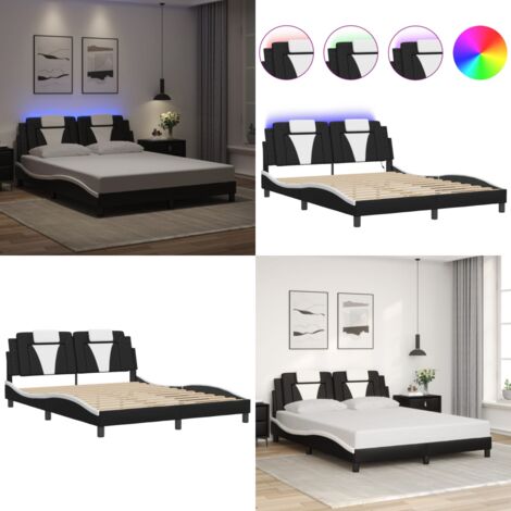 Estructura de cama Viana con LED sin colchón negro blanco 160x200 cm - Estructura de cama - Cama con cabecero