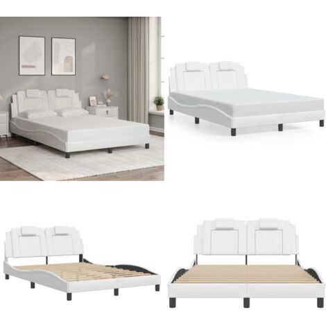 Estructura de cama Viana sin colchón cuero sintético blanco 140x200cm - Estructura de cama - Cama con cabecero de cuero sintético