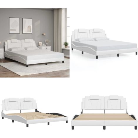 Estructura de cama Viana sin colchón cuero sintético blanco 160x200cm - Cabecero de cama - Cama con cabecero