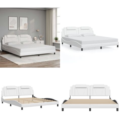 Estructura de cama Viana sin colchón cuero sintético blanco 180x200cm - Estructura de cama - Cama con cabecero de cuero sintético