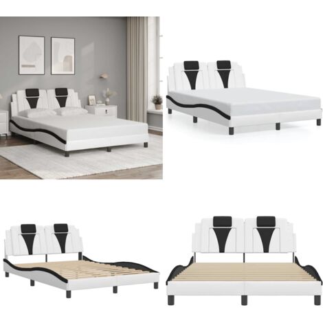 Estructura de cama Viana sin colchón cuero sintético blanco negro 140x200cm - Cabecero de cama - Cama con cabecero