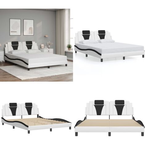 Estructura de cama Viana sin colchón cuero sintético blanco negro 160x200cm - Cabecero de cama - Cama con cabecero