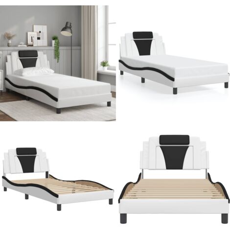 Estructura de cama Viana sin colchón cuero sintético blanco y negro - Estructura de cama - Cama con cabecero de cuero sintético