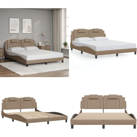 Estructura de cama Viana sin colchón cuero sintético capuchino 160x200cm - Estructura de cama - Cama con cabecero capuchino