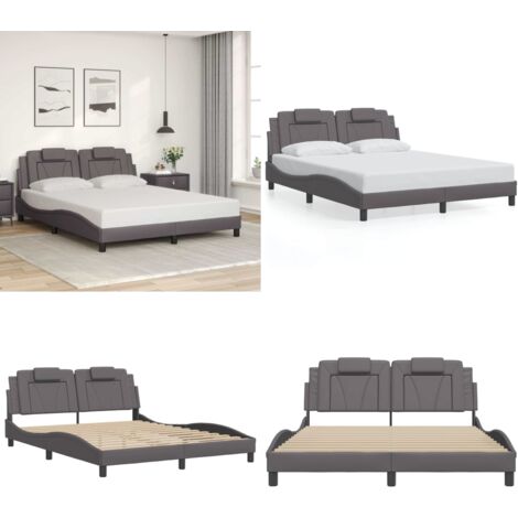 Estructura de cama Viana sin colchón cuero sintético gris 160x200 cm - Estructura de cama - Cama con cabecero gris
