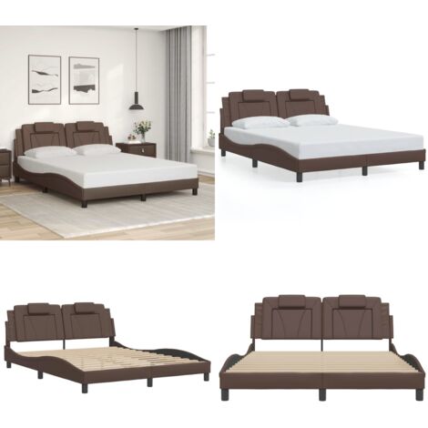 Estructura de cama Viana sin colchón cuero sintético marrón 160x200cm - Cabecero de cama - Cama con cabecero