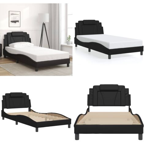 Estructura de cama Viana sin colchón cuero sintético negro 100x200 cm - Estructura de cama - Cama con cabecero negro