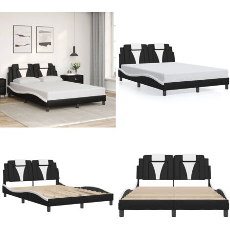 Estructura de cama Viana sin colchón cuero sintético negro blanco 140x200cm - Cabecero de cama - Cama con cabecero
