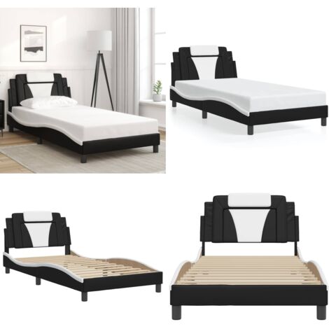 Estructura de cama Viana sin colchón cuero sintético negro y blanco - Cabecero de cama - Cama con cabecero