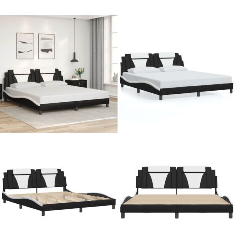 Estructura de cama Viana sin colchón cuero sintético negro y blanco - Estructura de cama - Cama con cabecero de cuero sintético
