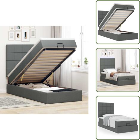 Estructura de cama - vidaXL Estructura cama otomana colchón tela gris oscuro 90x190cm - Colchón ensacado