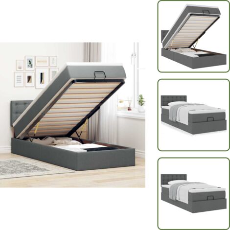 Estructura de cama - vidaXL Estructura cama otomana colchón tela gris oscuro - Colchón ensacado