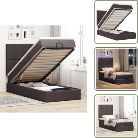 Estructura de cama - vidaXL Estructura cama otomana colchón tela marrón oscuro 90x190 cm - Cama con luz LED