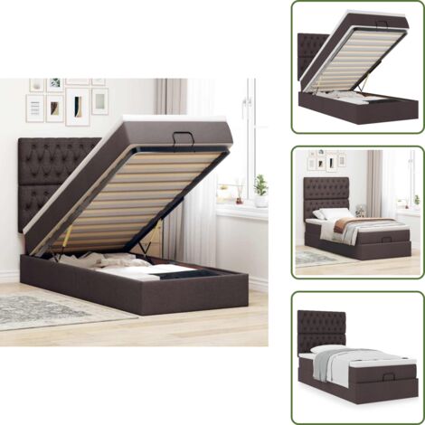 Estructura de cama - vidaXL Estructura cama otomana colchón tela marrón oscuro 90x190 cm - Colchón ensacado