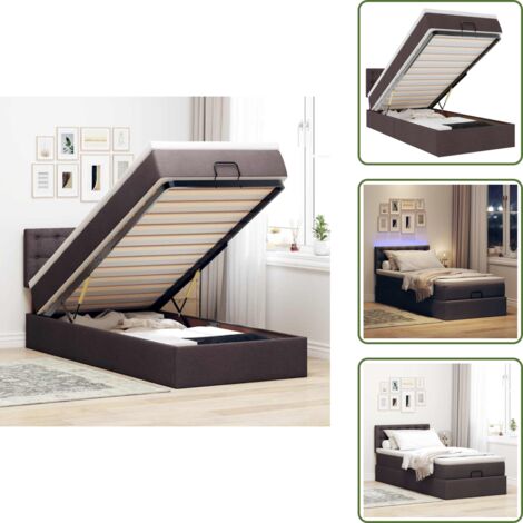 Estructura de cama - vidaXL Estructura cama otomana colchón tela marrón oscuro 90x190 cm - Colchón ensacado