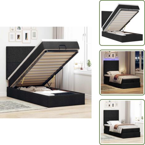 Estructura de cama - vidaXL Estructura cama otomana colchón tela negra 90x190 cm - Colchón de muelles ensacados