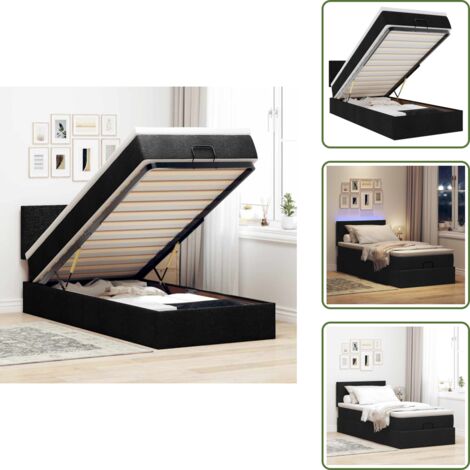 Estructura de cama - vidaXL Estructura cama otomana colchón tela negra 90x190 cm - Colchón ensacado