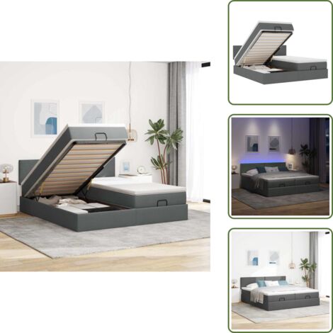 Estructura de cama - vidaXL Estructura cama otomana colchones tela gris oscuro 200x200cm - Cama con luz LED