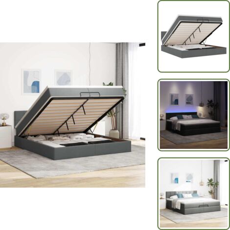 Estructura de cama - vidaXL Estructura cama otomana colchones tela gris oscuro 200x200cm - Cama con luz LED