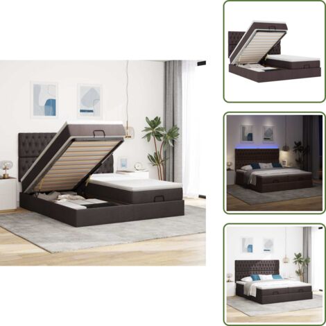 Estructura de cama - vidaXL Estructura cama otomana colchones tela marrón oscuro 180x200cm - Cama con luz LED