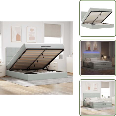 Estructura de cama - vidaXL Estructura cama otomana colchones terciopelo gris claro - Cama con luz LED