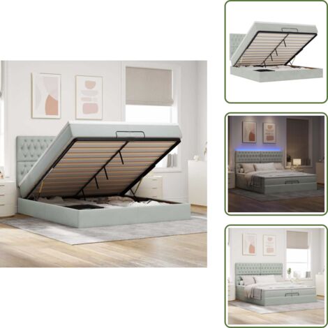 Estructura de cama - vidaXL Estructura cama otomana colchones terciopelo gris claro - Cama con luz LED