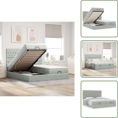 Estructura de cama - vidaXL Estructura cama otomana colchones terciopelo gris claro - Cama matrimonio