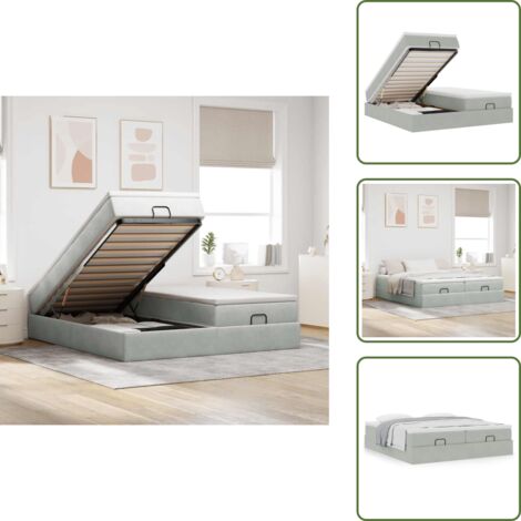 Estructura de cama - vidaXL Estructura cama otomana colchones terciopelo gris claro - Cama matrimonio
