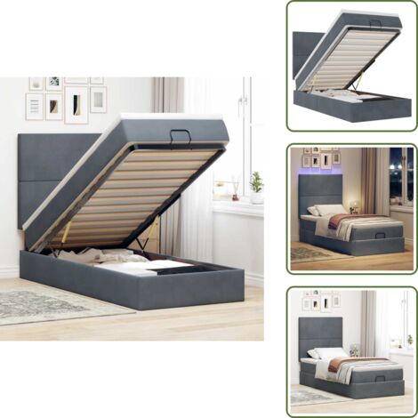 Estructura de cama - vidaXL Estructura cama otomana colchones terciopelo gris oscuro - Cama con luz LED