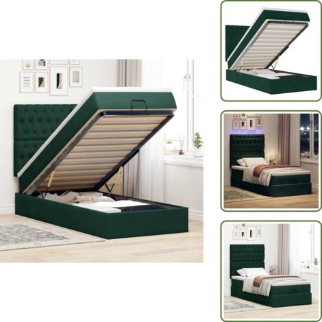 Estructura de cama - vidaXL Estructura cama otomana colchones terciopelo verde oscuro - Cubrecolchón