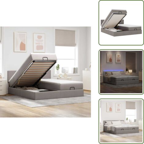 Estructura de cama - vidaXL Estructura de cama otomana colchones tela gris pardo 180x200 cm - Cama con luz LED